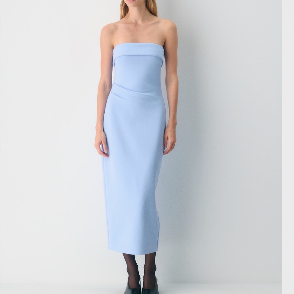 Babaton Strapless Light Blue Dress